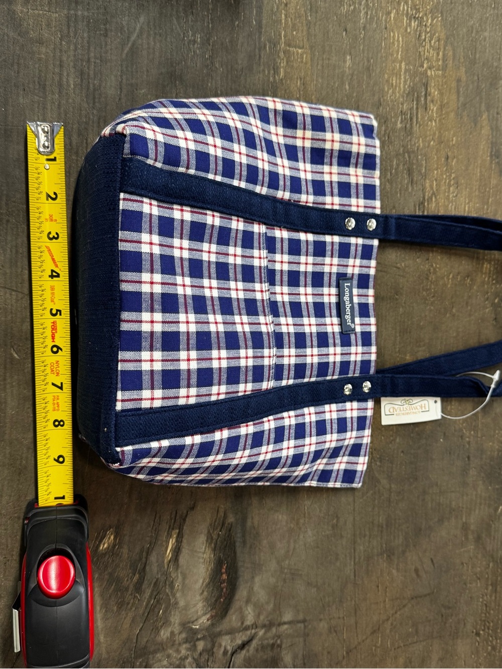 Longaberger Navy, White & Red Plaid Canvas Tote - Picture 7 of 7